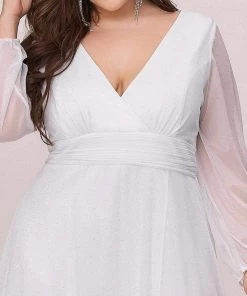 Ever-Pretty US Plus Size V-Neck Shiny Puff Sleeve Evening Dress For Women Party Dresses