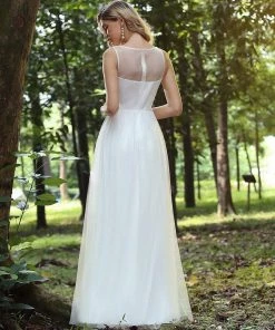 Ever-Pretty US Elegant See Through Round Neck Applique Tulle Bridesmaid Dress