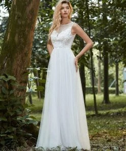 Ever-Pretty US Elegant See Through Applique Simple Tulle Wedding Dress