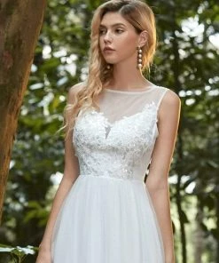 Ever-Pretty US Elegant See Through Applique Simple Tulle Wedding Dress