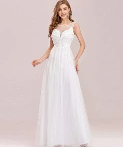Ever-Pretty US Elegant See Through Round Neck Applique Tulle Bridesmaid Dress