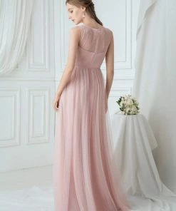 Ever-Pretty US Elegant See Through Round Neck Applique Tulle Bridesmaid Dress