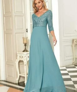 Ever-Pretty US Sexy V Neck Sequin Evening Dresses With 3/4 Sleeve SHOP BY OCCASION