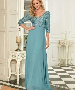 Ever-Pretty US Sexy V Neck Sequin Evening Dresses With 3/4 Sleeve SHOP BY OCCASION