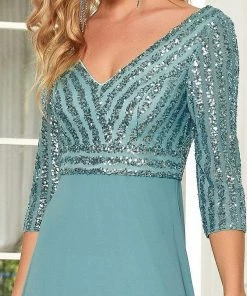 Ever-Pretty US Sexy V Neck Sequin Evening Dresses With 3/4 Sleeve SHOP BY OCCASION