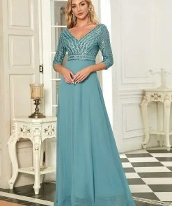 Ever-Pretty US Sexy V Neck Sequin Evening Dresses With 3/4 Sleeve SHOP BY OCCASION