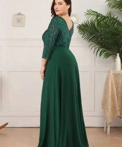 Ever-Pretty US Sexy V Neck Sequin Evening Dresses With 3/4 Sleeve SHOP BY OCCASION