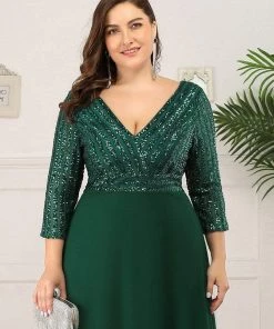 Ever-Pretty US Sexy V Neck Sequin Evening Dresses With 3/4 Sleeve SHOP BY OCCASION