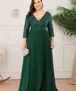 Ever-Pretty US Sexy V Neck Sequin Evening Dresses With 3/4 Sleeve SHOP BY OCCASION