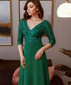 Ever-Pretty US Sexy V Neck Sequin Evening Dresses With 3/4 Sleeve SHOP BY OCCASION
