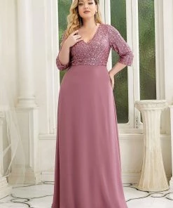 Ever-Pretty US Sexy V Neck Sequin Evening Dresses With 3/4 Sleeve SHOP BY OCCASION