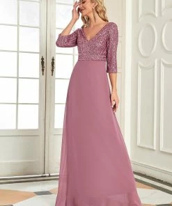Ever-Pretty US Sexy V Neck Sequin Evening Dresses With 3/4 Sleeve SHOP BY OCCASION
