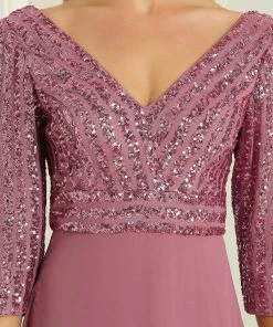 Ever-Pretty US Sexy V Neck Sequin Evening Dresses With 3/4 Sleeve SHOP BY OCCASION