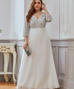 Ever-Pretty US Sexy V Neck Sequin Evening Dresses With 3/4 Sleeve SHOP BY OCCASION