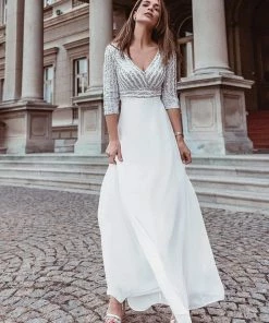 Ever-Pretty US Sexy V Neck Sequin Evening Dresses With 3/4 Sleeve SHOP BY OCCASION