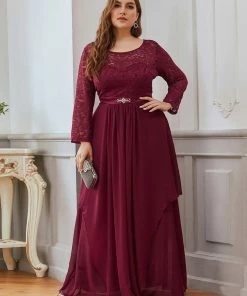 Ever-Pretty US SHOP BY OCCASION Plus Size Classic Long Sleeve Floral Lace Formal Bridesmaid Dress