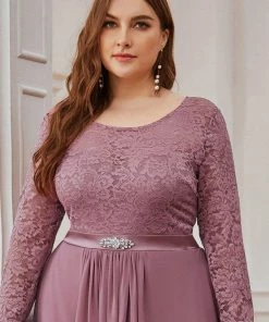 Ever-Pretty US Classic Floral Lace Bridesmaid Dress With Long Sleeve SHOP BY OCCASION
