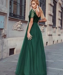 Ever-Pretty US SHOP BY OCCASION Cold Shoulder Sequin Bodice Long Tulle Bridesmaid Dress