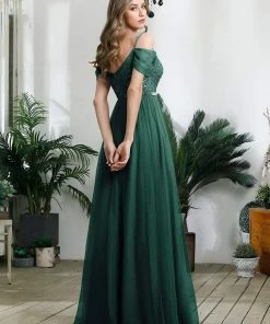 Ever-Pretty US SHOP BY OCCASION Cold Shoulder Sequin Bodice Long Tulle Bridesmaid Dress