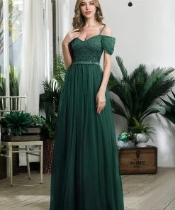 Ever-Pretty US SHOP BY OCCASION Cold Shoulder Sequin Bodice Long Tulle Bridesmaid Dress