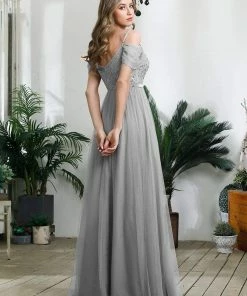 Ever-Pretty US SHOP BY OCCASION Cold Shoulder Sequin Bodice Long Tulle Bridesmaid Dress
