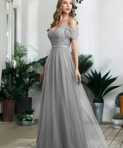 Ever-Pretty US SHOP BY OCCASION Cold Shoulder Sequin Bodice Long Tulle Bridesmaid Dress