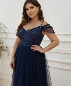 Ever-Pretty US SHOP BY OCCASION Cold Shoulder Sequin Bodice Long Tulle Bridesmaid Dress