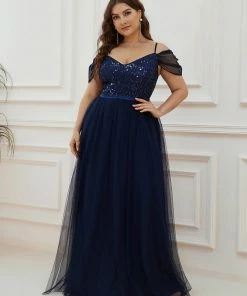 Ever-Pretty US SHOP BY OCCASION Cold Shoulder Sequin Bodice Long Tulle Bridesmaid Dress