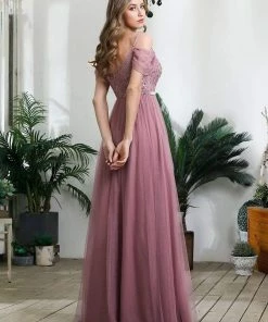 Ever-Pretty US SHOP BY OCCASION Cold Shoulder Sequin Bodice Long Tulle Bridesmaid Dress