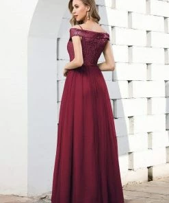 Ever-Pretty US Romantic Off Shoulder Tulle And Sequin Bridesmaid Dress With Strap