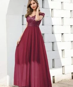 Ever-Pretty US Romantic Off Shoulder Tulle And Sequin Bridesmaid Dress With Strap
