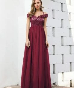 Ever-Pretty US Romantic Off Shoulder Tulle And Sequin Bridesmaid Dress With Strap