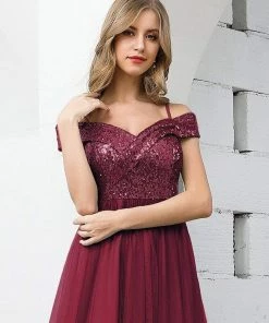 Ever-Pretty US Romantic Off Shoulder Tulle And Sequin Bridesmaid Dress With Strap