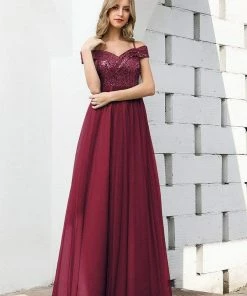 Ever-Pretty US Romantic Off Shoulder Tulle And Sequin Bridesmaid Dress With Strap