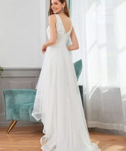 Ever-Pretty US Fashion High-Low Deep V Neck Tulle Prom Dresses With Sequin Appliques SHOP BY OCCASION