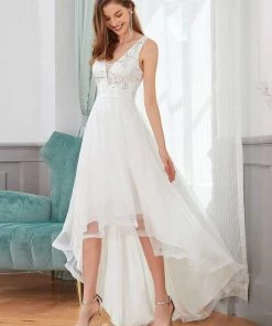 Ever-Pretty US Fashion Sequin Appliques High-Low Tulle Elopement Dress For Wedding Summer Dresses 2022