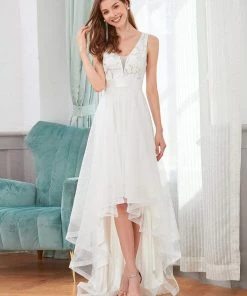 Ever-Pretty US Fashion Sequin Appliques High-Low Tulle Elopement Dress For Wedding Summer Dresses 2022