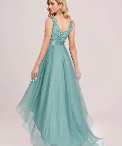 Ever-Pretty US Fashion High-Low Deep V Neck Tulle Prom Dresses With Sequin Appliques SHOP BY OCCASION