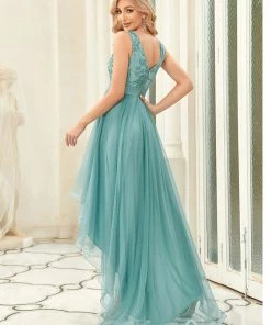 Ever-Pretty US Fashion High-Low Deep V Neck Tulle Prom Dresses With Sequin Appliques SHOP BY OCCASION
