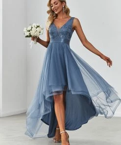 Ever-Pretty US Fashion High-Low Deep V Neck Tulle Prom Dresses With Sequin Appliques SHOP BY OCCASION