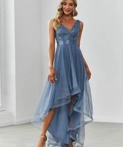 Ever-Pretty US Fashion High-Low Deep V Neck Tulle Prom Dresses With Sequin Appliques SHOP BY OCCASION