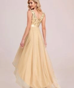 Ever-Pretty US Fashion High-Low Deep V Neck Tulle Prom Dresses With Sequin Appliques SHOP BY OCCASION