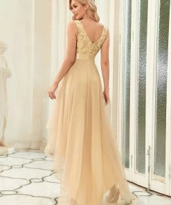 Ever-Pretty US Fashion High-Low Deep V Neck Tulle Prom Dresses With Sequin Appliques SHOP BY OCCASION
