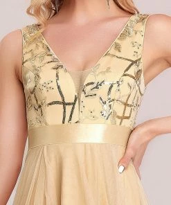 Ever-Pretty US Fashion High-Low Deep V Neck Tulle Prom Dresses With Sequin Appliques SHOP BY OCCASION