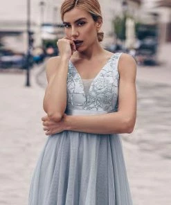 Ever-Pretty US Fashion High-Low Deep V Neck Tulle Prom Dresses With Sequin Appliques SHOP BY OCCASION