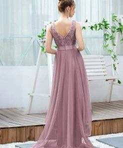 Ever-Pretty US Fashion High-Low Deep V Neck Tulle Prom Dresses With Sequin Appliques SHOP BY OCCASION