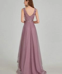 Ever-Pretty US Fashion High-Low Deep V Neck Tulle Prom Dresses With Sequin Appliques SHOP BY OCCASION