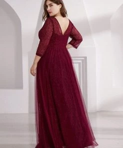 Ever-Pretty US SHOP BY OCCASION Women's V Neck 3/4 Sleeves Lace Wedding Guest Dress