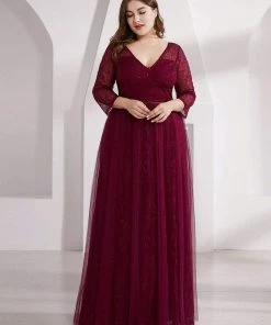 Ever-Pretty US SHOP BY OCCASION Women's V Neck 3/4 Sleeves Lace Wedding Guest Dress