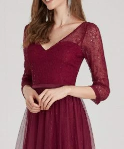 Ever-Pretty US SHOP BY OCCASION Women's V Neck 3/4 Sleeves Lace Wedding Guest Dress